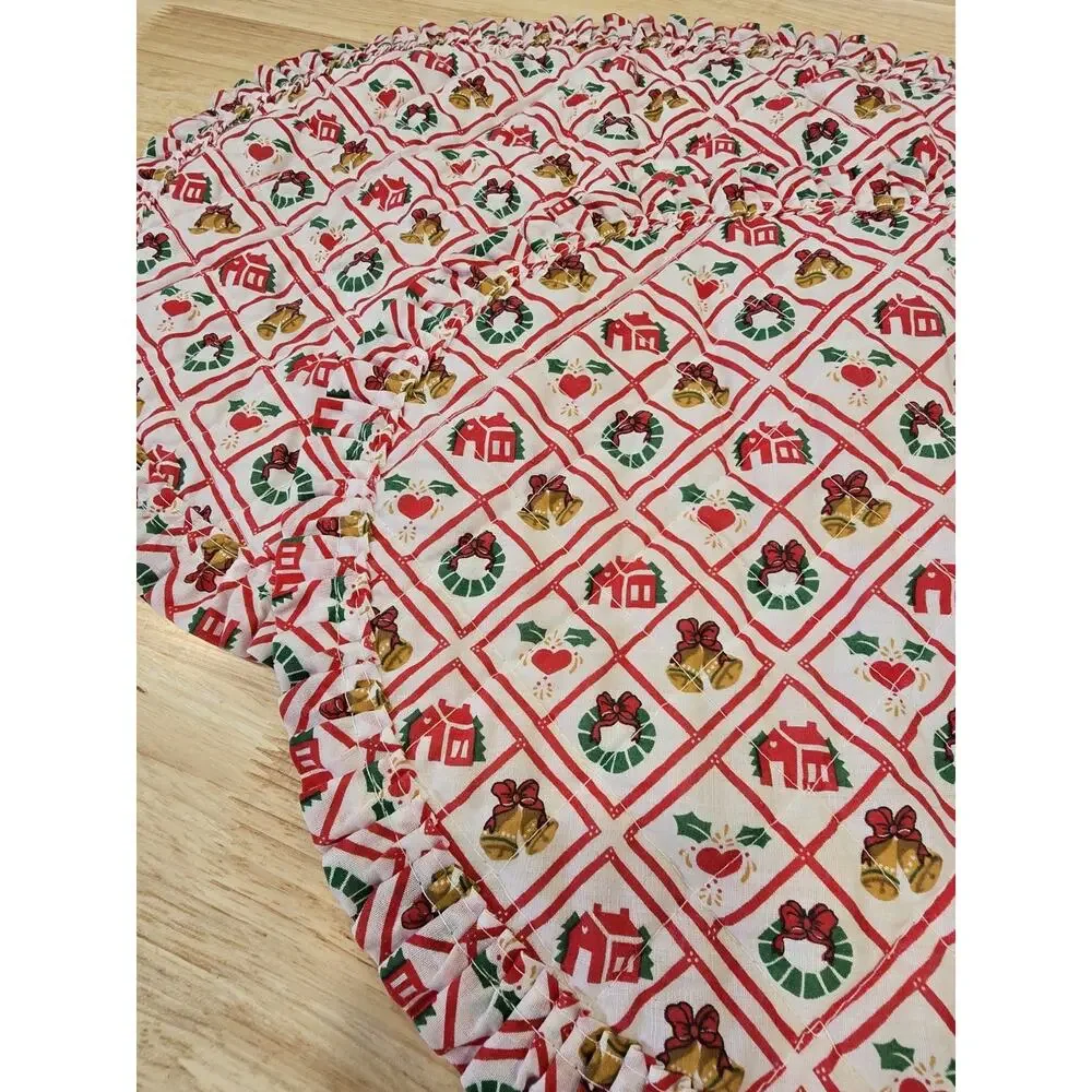 2 Vintage Town & Country Christmas Placemats Quilted Oval Holiday Table Linens